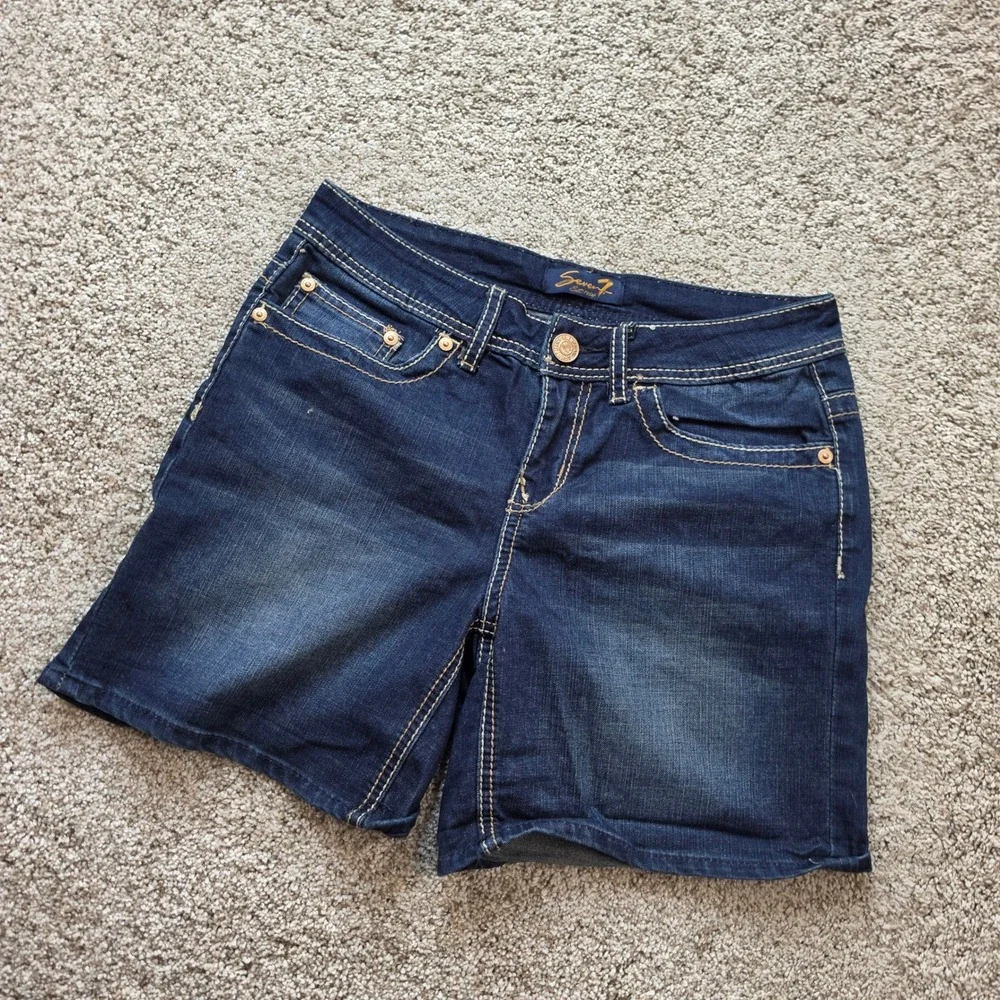 Seven7 Denim Shorts Womens 6 Dark Wash Stretch Bermuda Casual Classic Ladies